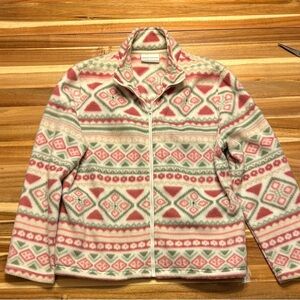 Alfred Dunner Fleece Zip Up Jacket Size Petite Med Geometric Pattern W Sequins